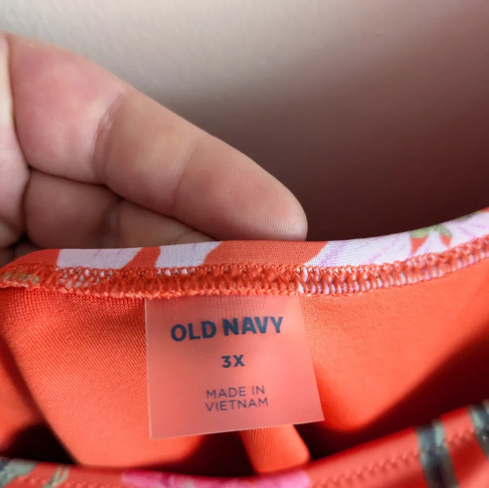 Old Navy Coral Orange Tropical Floral Print One Piece Swimsuit Size 3X - Picture 4 of 8